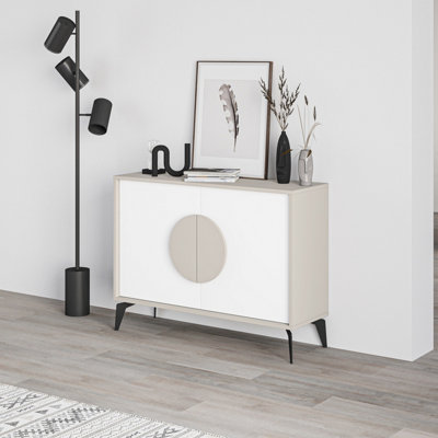 Decortie Gora Sideboard Modern Storage Cabinet With 2 Pull-Open Doors Metal Legs White 110Cm Width from B&Q