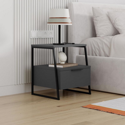 B&Q -  1 Drawer Bedside Chest Table Anthracite Open Shelf