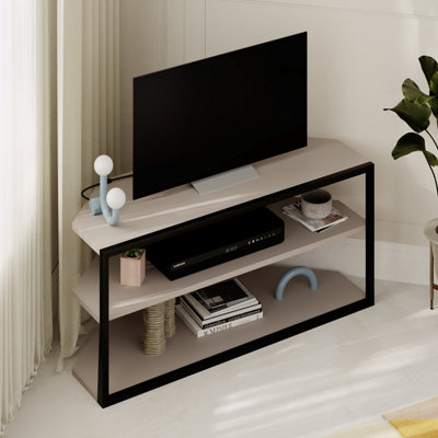 Decortie Modern Echo Corner Tv Unit Versatile Design With Metal Frame And Shelf Media Centre 98Cm Mocha Grey