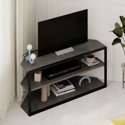 Decortie Modern Echo Tv Unit Versatile Design With Metal Frame Shelf Media Centre 98Cm Retro Grey