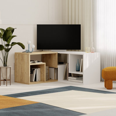 Decortie Modern Glis Corner Tv Unit Versatile Design For Tvs Up To 35 Inches Adjustable Tv Shelf Media Centre OakWhite from B&Q