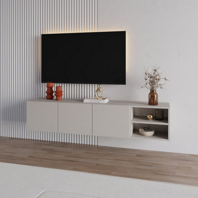 B&Q -  Conrad 180Cm Floating Tv StandWall-Mounted Unit With 3 Soft-Close Doors & Open Shelves Sandstone (W) 180Cm