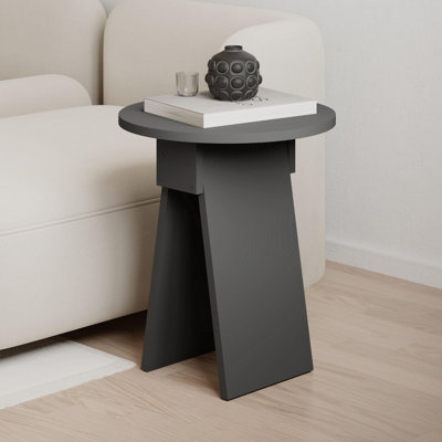 Decortie Modern Chen Side Table Round Shape Particle Board 2 Legs Coffee Table 42(W)X42(D)X50(H) Cm Anthracite