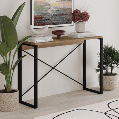 Fwstyle Modern Oak Narrow Hallway Console Table Dark