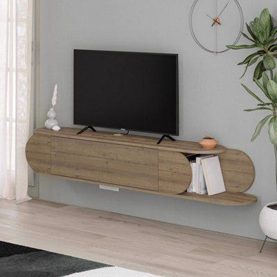 FWStyle Tone Dark Oak Wall Mounted TV Unit - 2 Shelf - Single Door - Image 7