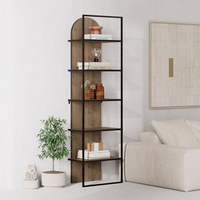 Fwstyle 5 Tier Modern Arched Dark Oak Bookcase Shelving Unit