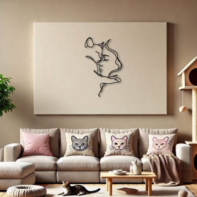 Decortie Minimalist Woman And Cat Metal Line Art Wall Decor from B&Q