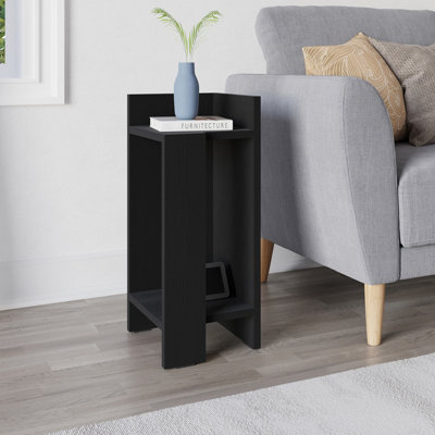 B&Q -  Elos Modern Narrow Bedside Table Nightstand 25Cm2-Tier Open Shelf Right ModuleBlack Wood Effect