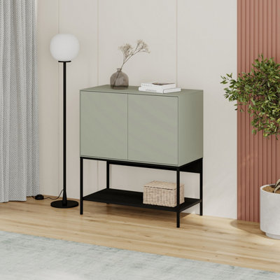 Decortie Amira 80Cm Modern Console TableSmall Sideboard With Metal Legs & Push-To-Open Doors Ash Green,black Wood from B&Q
