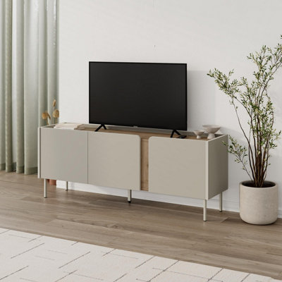 B&Q -  Norm 140Cm Tv Stand Up To 50" Tvs3 Soft-Close Doors5 Storage Cabinet ShelvesMetal LegsNatural Oak-Sandstone