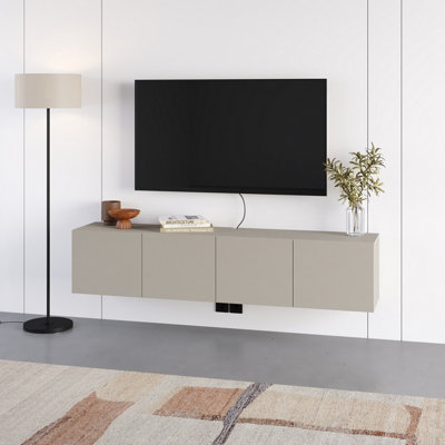Decortie Daroca Floating Wall-Mounted Tv Unit Up To 65-Inch Tvs 180Cm(W) Soft-Close 4 Doors Tv Cabinet For Living RoomSandstone from B&Q
