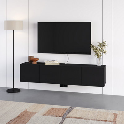 Decortie Daroca Floating Wall-Mounted Tv Unit Up To 65-Inch Tvs 180Cm(W) Soft-Close 4 Doors Tv Cabinet For Living RoomBlack Wood from B&Q