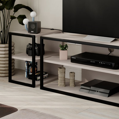 Decortie Modern Echo Tv Unit Set For Tvs Up To 43-Inches W/ 2 Storage Side Table 3 Piece Set Media Centre Living Room (Mocha ) Grey