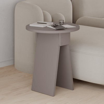 Decortie Modern Chen Side Table Mocha Round Shape Particle Board 2 Legs Coffee Table 42(W)X42(D)X50(H) Cm Light