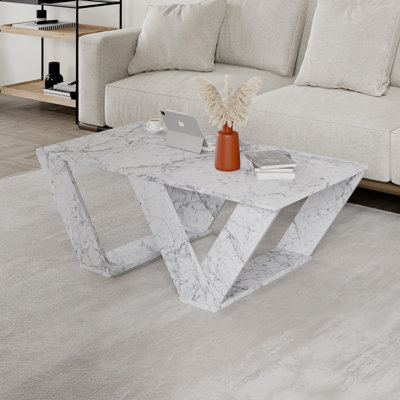 Decortie White Pipra Modern Multipurpose Coffee Table Marble Effect 110X60x40cm