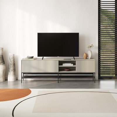 Decortie Amira 180Cm Modern Tv StandEntertainment Centre With Metal Legs & Push-To-Open Doors Sandstone-Black Wood from B&Q