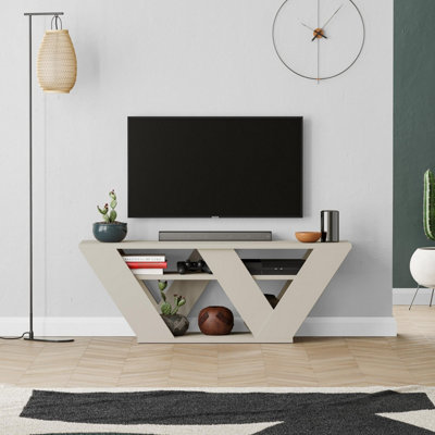 Decortie Pipralla Modern Tv Stand Unit With Shelves For Up To 43" Tvs Sandstone 110Cm