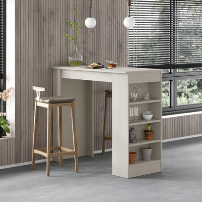B&Q -  Swallow Modern 4-Tier Bar Kitchen Dining Table 117Cm 2 Seater Sandstone Storage Shelves H 102Cm