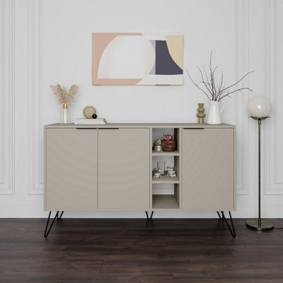 Decortie Clara Sideboard Cabinet Modern Storage Shelves Hairpin Legs Sandstone 142Cm from B&Q