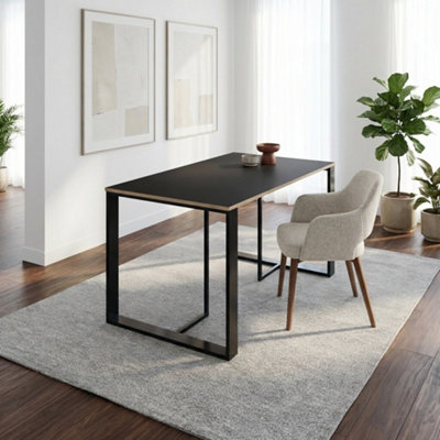 Decortie Dining Table 140X80cm 4-Seater Particleboard With Metal Legs - Black Wood, Plywood - Image 5