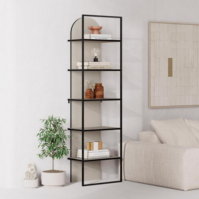 Fwstyle 5 Tier Modern Arched Sandstone Bookcase Shelving Unit Black