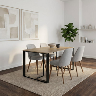 B&Q -  Lenora Black Wood / Anthracite Dining Table 6 Seater Rectangle 140Cm Modern Kitchen Table