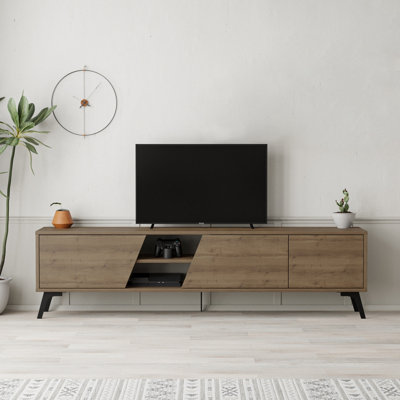 Decortie TV Unit Multimedia Centre 3 Door Storage Cabinet Dark Oak Effect Brown - Image 6