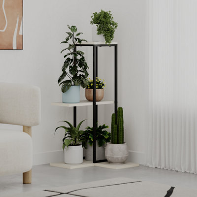 Decortie Vetra Modern 3-Tier Plant Stand 46Cm Indoor Planter Holder With Metal Frame Corner Design - Sandstone - Image 3