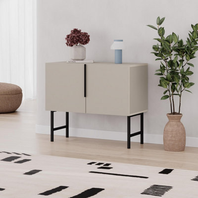 Decortie Modern Tona Console Cabinet W/soft-Close 2 Doors Sideboard Black Metal Legs 88(W)CmSandstone from B&Q