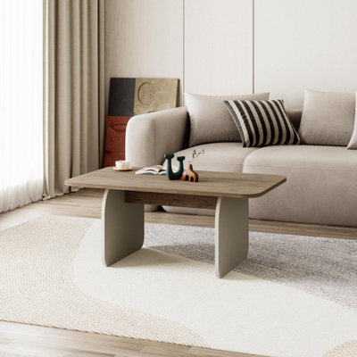 Decortie Pietra Modern Coffee Table 100Cm Soft Radius Edges Flat Panel Legs Japandi Style Natural OakSandstone Living Room from B&Q