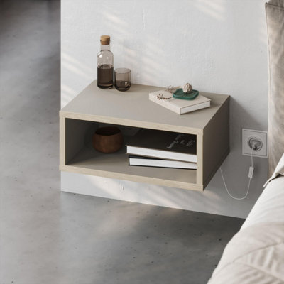 Decortie Brik Modern Floating Bedside Table Nightstand Wall-Mounted Led Lights 45Cm SandstoneSonoma Oak Bedroom from B&Q