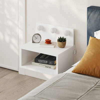 Decortie Floating Bedside Table With 3 Led Lights Wall-Mount Shelf - White - Image 8