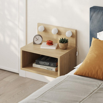 B&Q -  Floating Bedside Table With 3 Led Lights 30Cm Modern Wall-Mounted Open Shelf For StorageBedroom Space-SaverOak