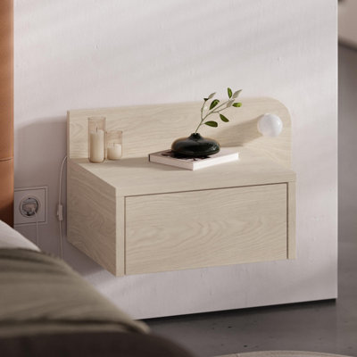 Decortie Floating Bedside Table With Drawer, Led Light, Sonoma Oak - Sonoma Oak - Image 3