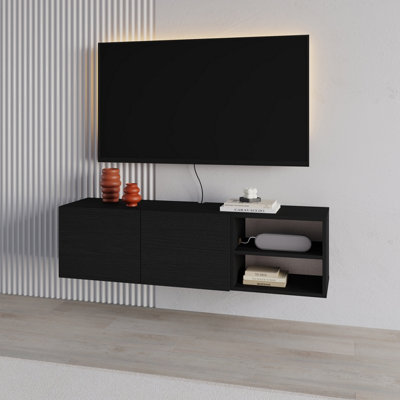 Decortie Conrad Modern Tv Unit Media Unit Entertainment Centre 140Cm With 2 Door Storage Cabinet For 50 Inch Tvs Black Wood from B&Q