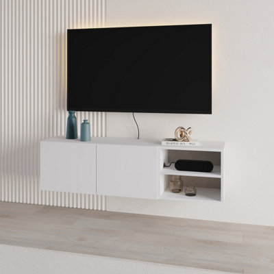 Decortie Conrad Modern Tv Unit Media Unit Entertainment Centre 140Cm With 2 Door Storage Cabinet For 50 Inch Tvs White from B&Q
