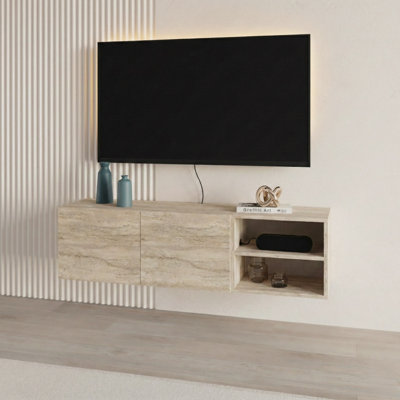 Decortie Conrad Modern Tv Unit Media Unit Entertainment Centre 140Cm With 2 Door Storage Cabinet For 50 Inch Tvs Travertine from B&Q