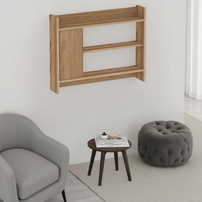 B&Q -  Fleet Wall Shelf Unit With Cabinet Whiskey Oak 85 X 15 X 66 Cm
