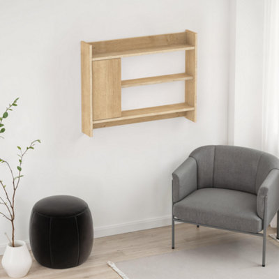 Decortie Unisex Light Oak 'Fleet' Wall-Mounted Shelf Unit With Cabinet In - Image 5