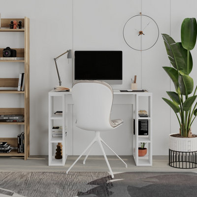 Decortie Modern Colmar 106Cm Working Desk Particleboard 3 Open Shelves Wall Fix H75Xw106CmWhite from B&Q
