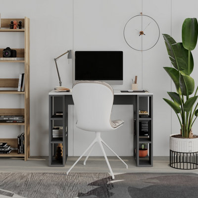 Decortie Modern Colmar 106Cm Working Desk Particleboard 3 Open Shelves Wall Fix H75Xw106CmWhiteAnthracite Grey from B&Q