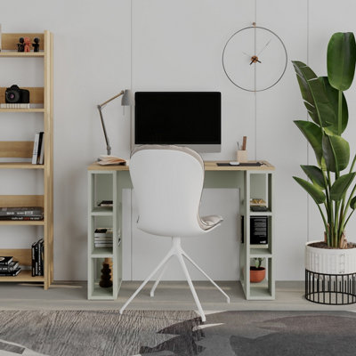 Decortie Modern Colmar 106Cm Working Desk Particleboard 3 Open Shelves Wall Fix H75Xw106CmOakAsh Green from B&Q