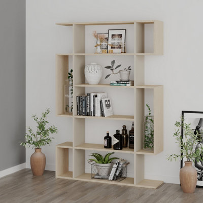 Decortie Mito Modern Freestanding & Wall Mounted Bookcase Sonoma Oak-Sandstone 5-Tier Display Unit Tall For Home & Office 161Cm from B&Q