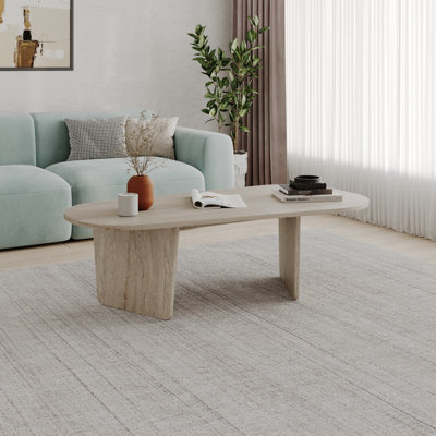 B&Q -  Ovalis Modern 130Cm Large Oval Coffee Table Scandi Style Travertine Living Room Centre Table