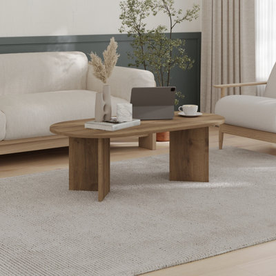 B&Q -  Sable Modern 119Cm Oval Coffee Table Scandi Japandi Style Floor Protectors Dark Oak Effect Living Room Centre Table