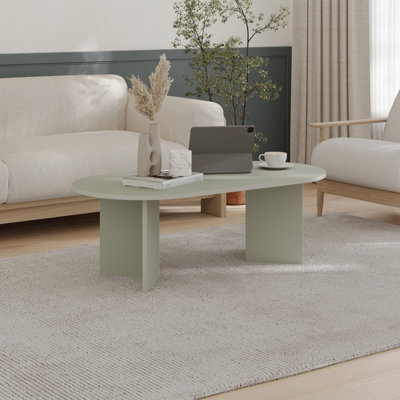 B&Q -  Sable Modern 119Cm Oval Coffee Table Scandi Japandi Style Floor Protectors Ash Green Living Room Centre Table