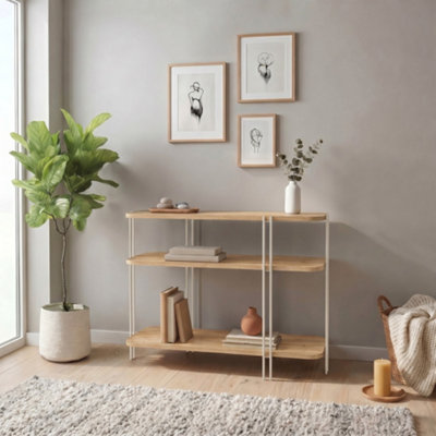 Decortie Notus Oak 2 Shelf Metal Frame Open Console Table - Image 5