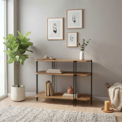 Decortie Notus Whiskey Oak 2 Shelf Metal Frame Open Console Table - Image 6