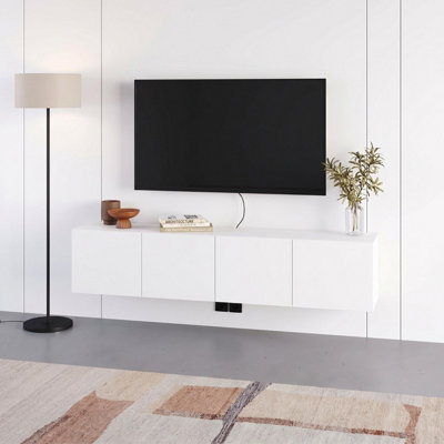 B&Q -  Daroca Floating Wall-Mounted Tv Unit Up To 65-Inch Tvs 180Cm(W) Soft-Close 4 Doors Tv Cabinet For Living RoomWhite