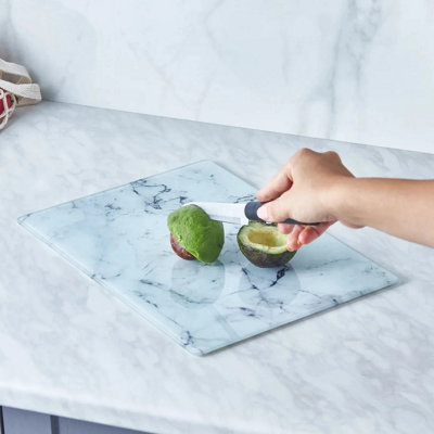 Karaca Deep Glass Chopping Board35Cmx26CmWhite from B&Q